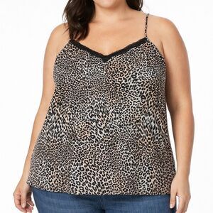 Secret Treasures Women's Plus Leopard Print Cami Lace Trim Tank Top Size 2X
